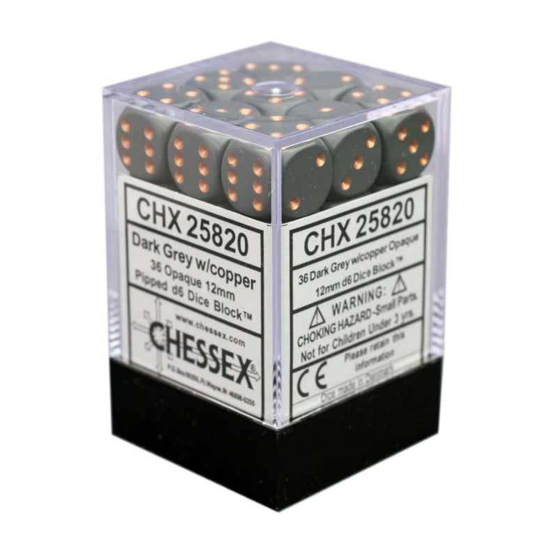 Chessex - 12mm D6 Dice Block - Dark Grey w/Copper