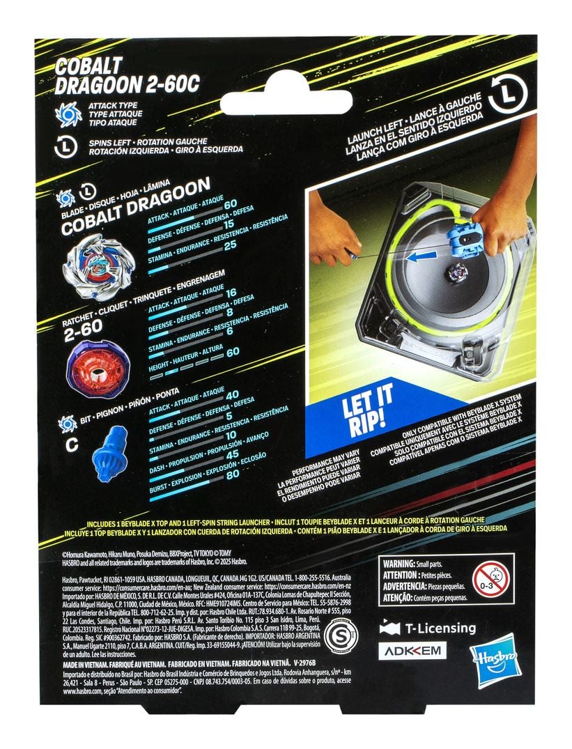 Beyblade X - Cobalt Dragoon 2-60C Deluxe String Launcher Set Left Spin