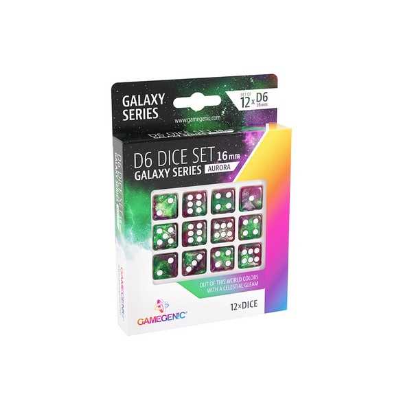 Gamegenic Galaxy Series - Aurora - D6 Dice Set 16 mm (12 pcs) Green/Purple