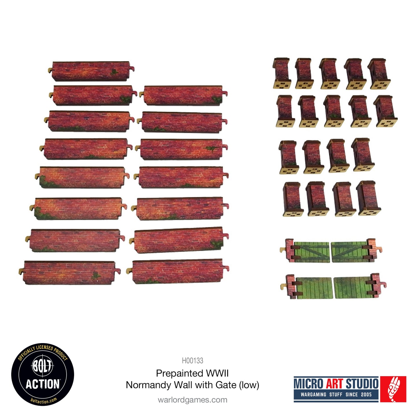 WW2 Normandy Wall with Gate (low) PREPAINTED