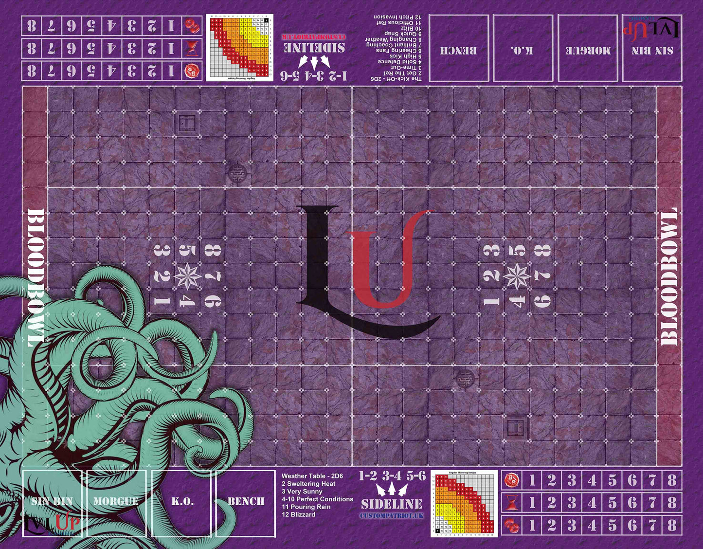 Custom Lvl UP Gaming Dark Elf Blood Bowl Pitch 36" x 28" (Neoprene)