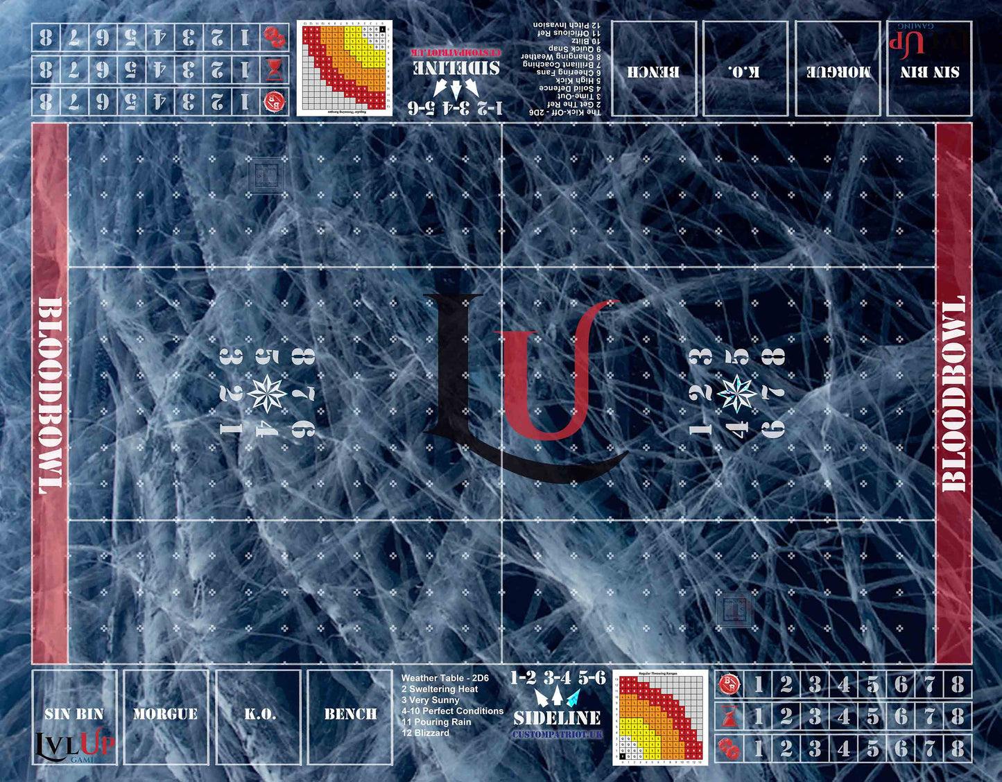 Custom Lvl UP Gaming Ice Blood Bowl Pitch 36" x 28" (Neoprene)