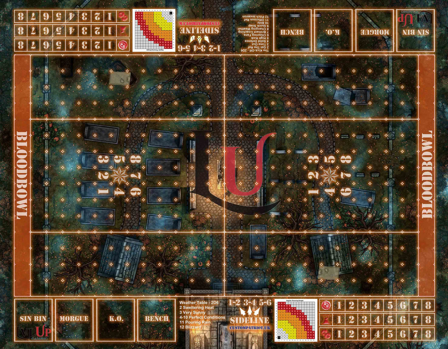 Custom Lvl UP Gaming Spooky Blood Bowl Pitch 36" x 28" (Neoprene)