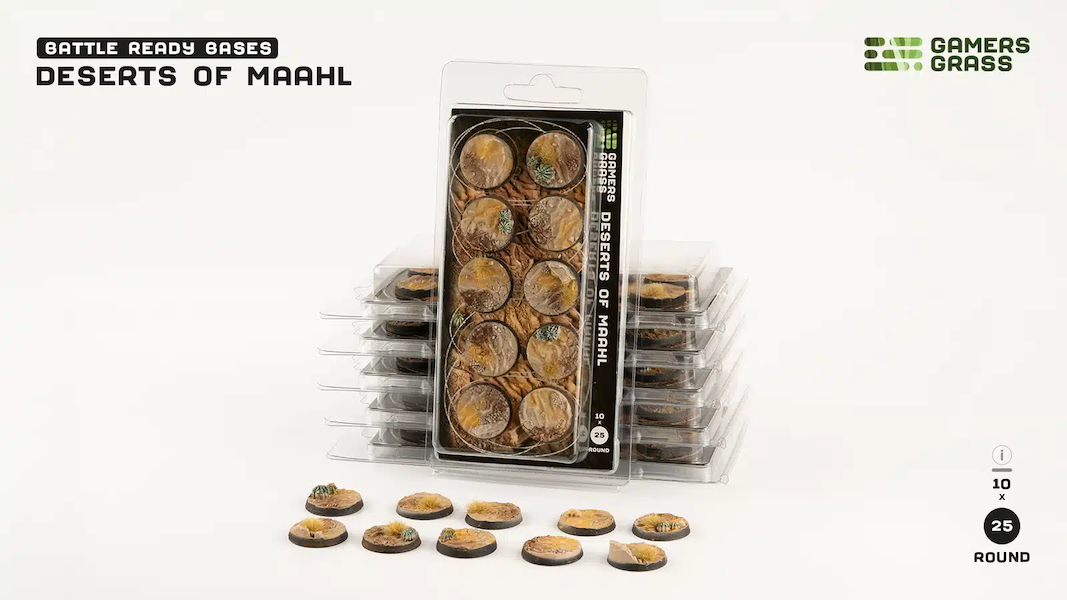 Deserts of Maahl Bases, Round 25mm (x10) - Gamers Grass