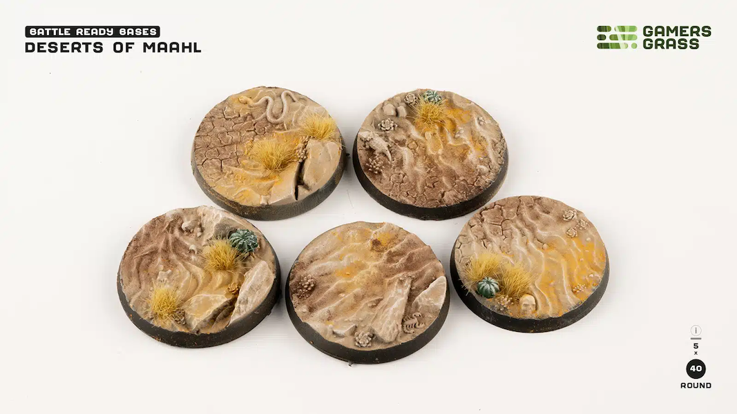 Deserts of Maahl Bases, Round 40mm (x5) - Gamers Grass