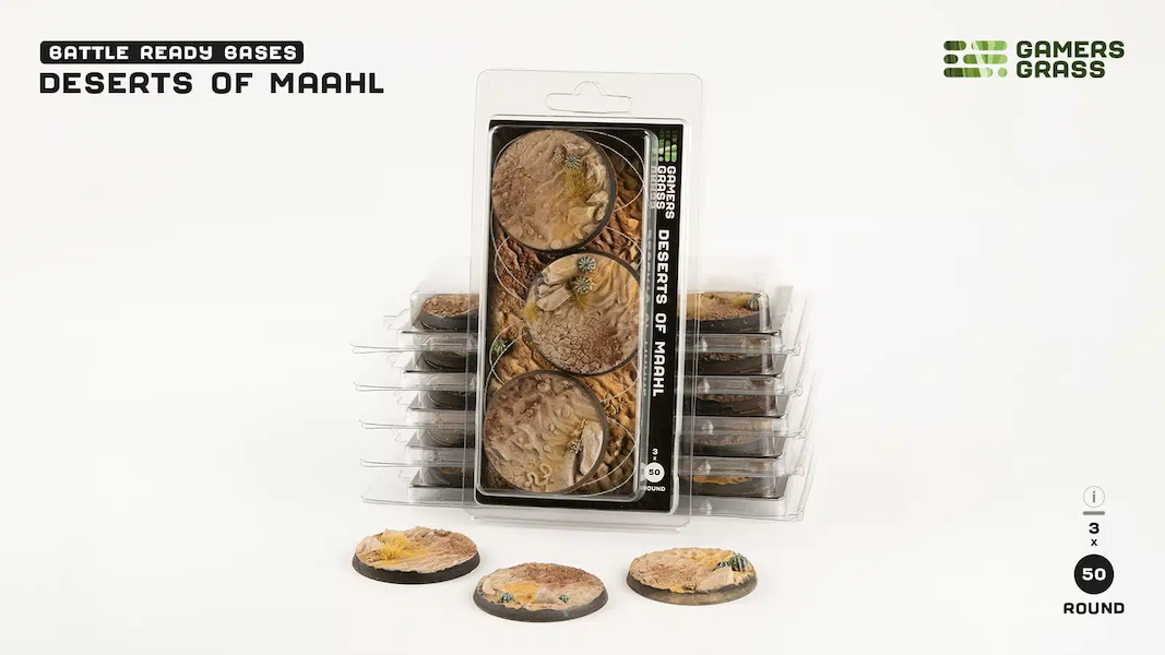 Deserts of Maahl Bases, Round 50mm (x3) - Gamers Grass