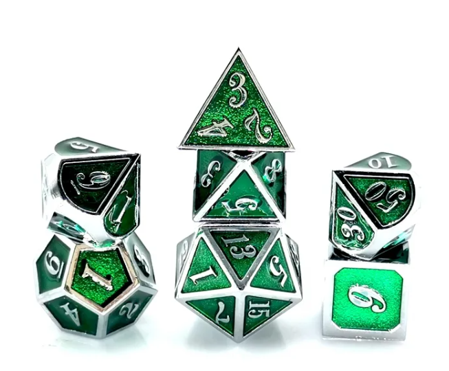 Single Color Metal Dice Set Green Silver