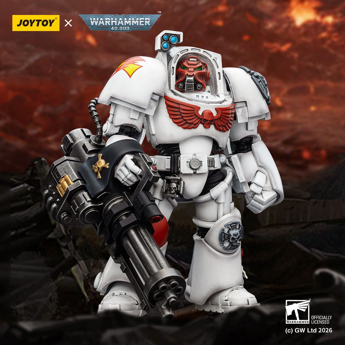 JOYTOY Warhammer 40,000 Action Figure White Scars Terminator 3 with Power Fist and Assault Cannon 14 cm
