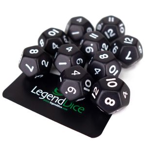 Legend Dice - Poly Dice - D12 Opaque - Black x10