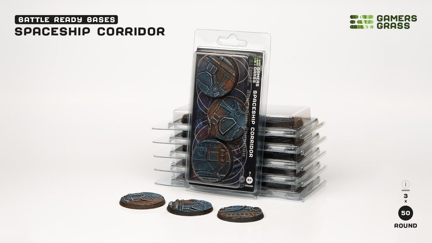 Spaceship Corridor Bases, Round 50mm (x3) - Gamers Grass