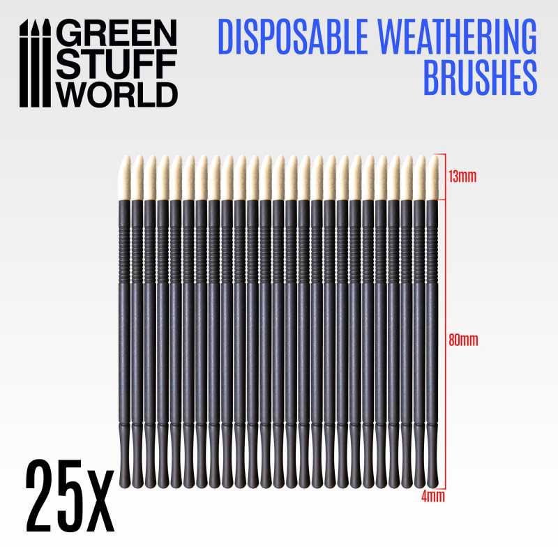 Green Stuff World 25x Disposable Weathering Brushes