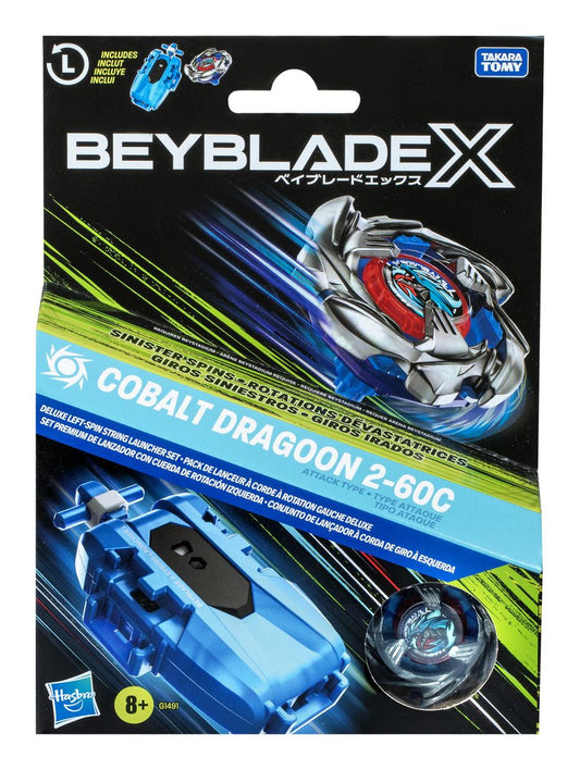 Beyblade X - Cobalt Dragoon 2-60C Deluxe String Launcher Set Left Spin