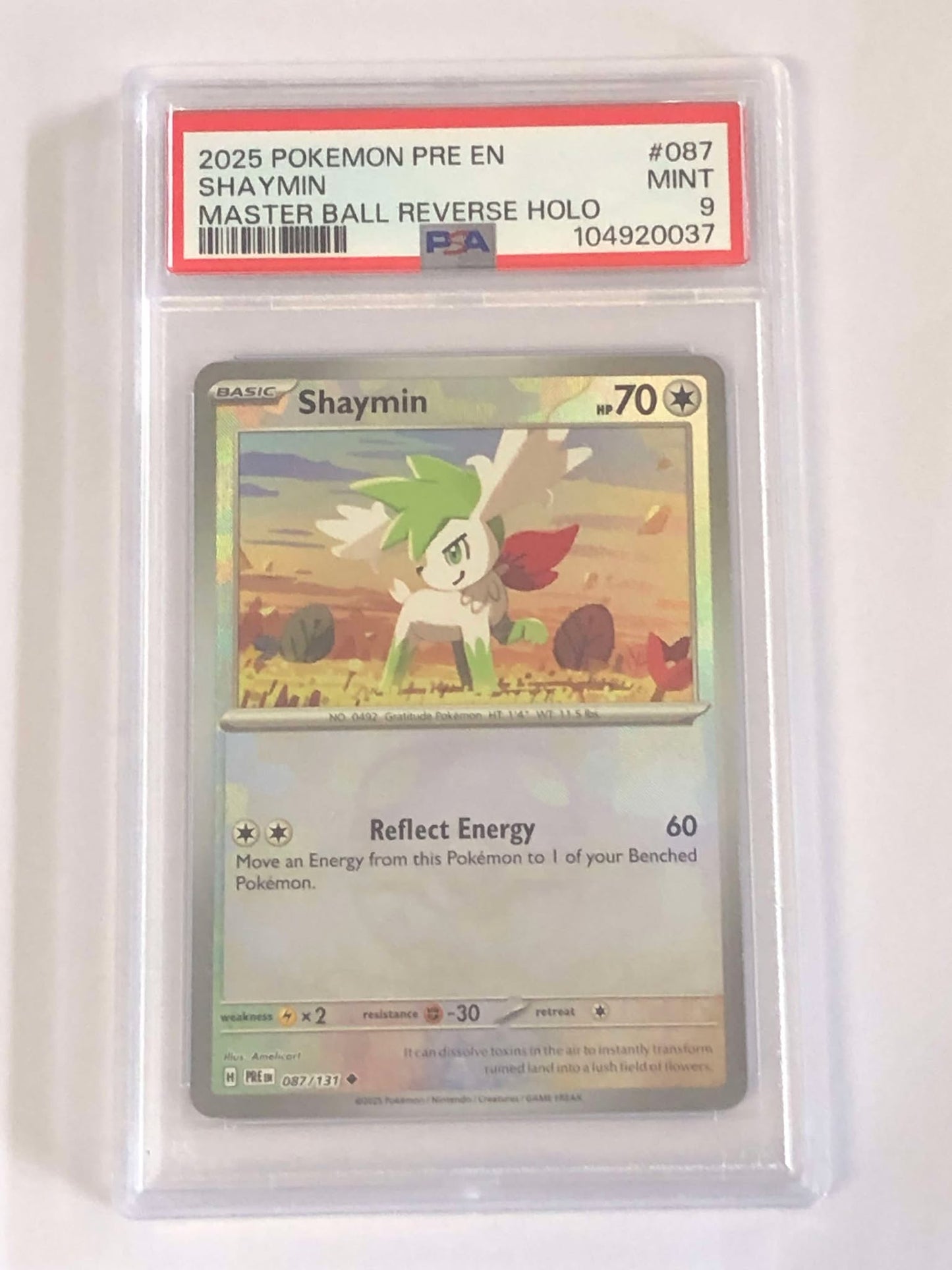 Pokemon - PSA 9 - Shaymin (087/131) (Master Ball Pattern) [Scarlet & Violet: Prismatic Evolutions]