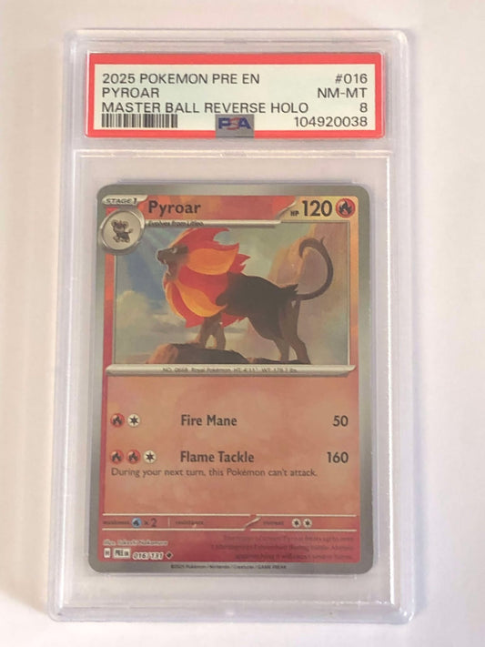 Pokemon - PSA 8 - Pyroar (016/131) (Master Ball Pattern) [Scarlet & Violet: Prismatic Evolutions]
