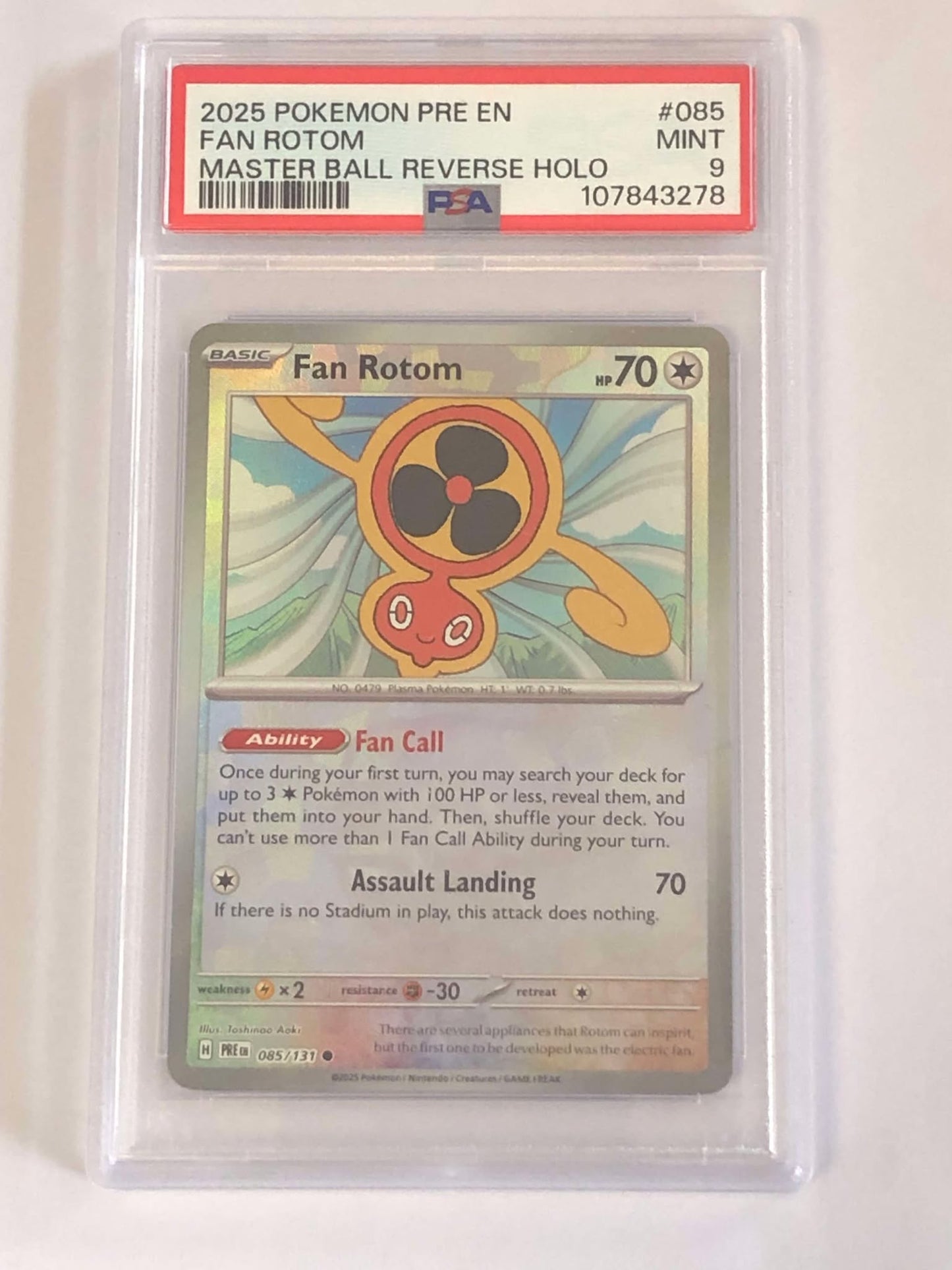 Pokemon - PSA 9 - Fan Rotom (085/131) (Master Ball Pattern) [Scarlet & Violet: Prismatic Evolutions]