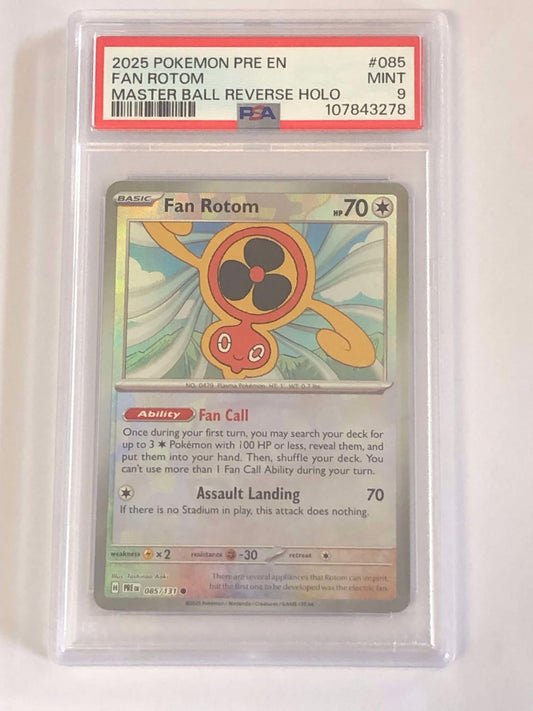 Pokemon - PSA 9 - Fan Rotom (085/131) (Master Ball Pattern) [Scarlet & Violet: Prismatic Evolutions]