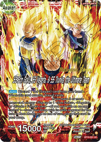 Son Goku & Vegeta & Trunks // SS Son Goku, SS Vegeta, & SS Trunks, the Ultimate Team (Fighter's Ambition Holiday Pack) (BT19-001) [Tournament Promotion Cards]