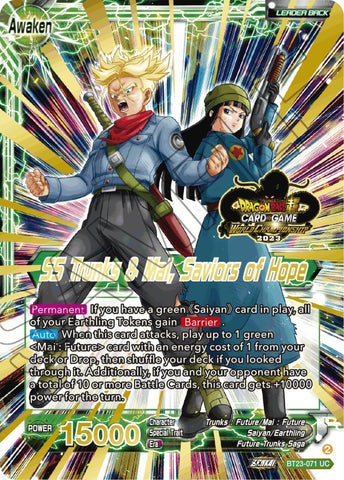 Trunks & Mai // SS Trunks & Mai, Saviors of Hope (2023 Worlds ZENKAI 06 Leader Set) (BT23-071) [Tournament Promotion Cards]