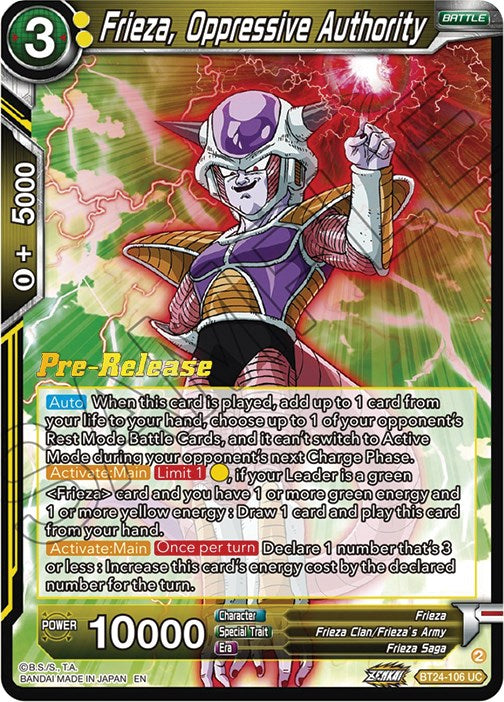 Frieza, Oppressive Authority (BT24-106) [Beyond Generations Prerelease Promos]