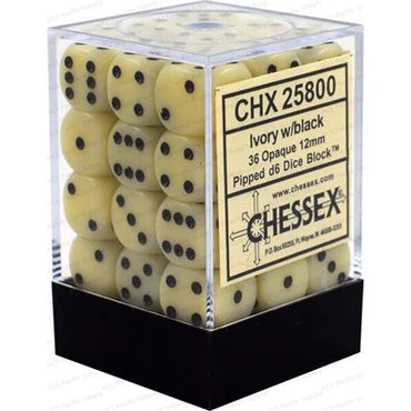 Chessex - 12mm D6 Dice Block - Ivory w/Black
