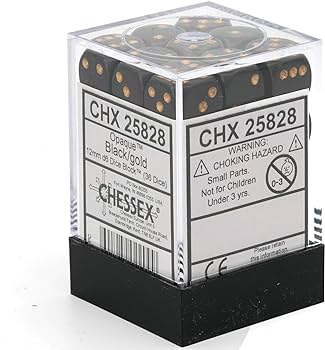 Chessex - 12mm D6 Dice Block - Black w/Gold