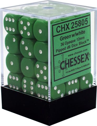 Chessex - 12mm D6 Dice Block - Green w/White