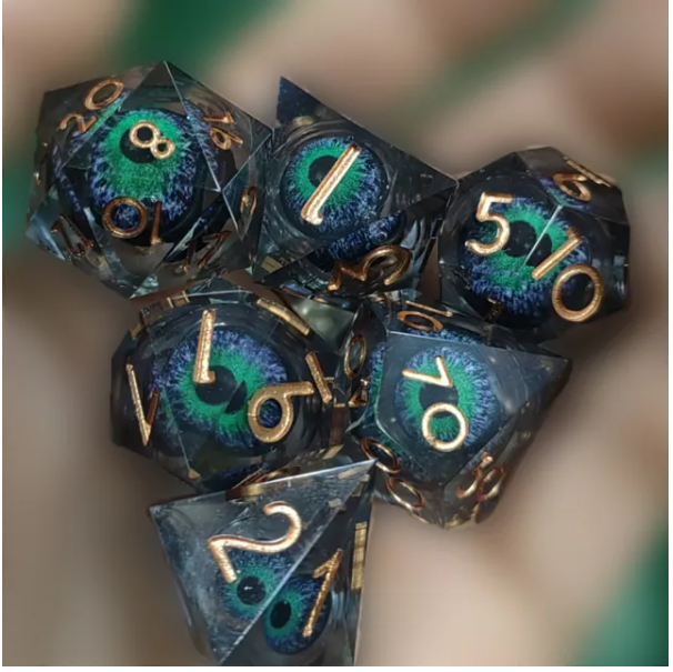 Dragon Rolling Eyes Dice Set Clear Blue