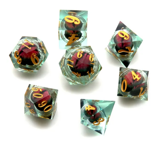 Dragon Rolling Eyes Dice Set Green Red