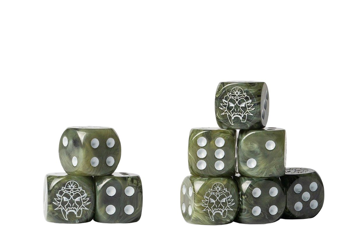 W'adrhun Logo on Dark Green Marbled Dice - Conquest (Pre-Order)