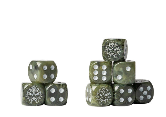 W'adrhun Logo on Dark Green Marbled Dice - Conquest (Pre-Order)