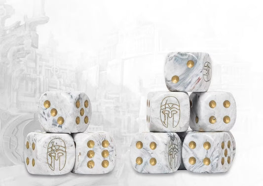 Conquest City States Logo on Light Grey Marbled Dice