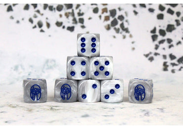 Conquest City States Faction Dice on Gray swirl Dice