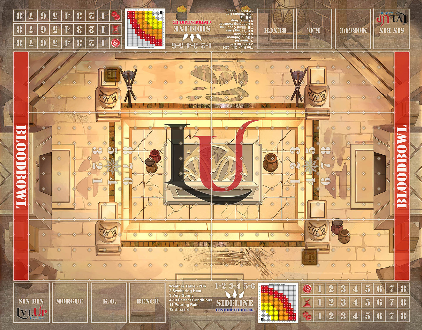 Custom Lvl UP Gaming Tomb Blood Bowl Pitch 36" x 28" (Neoprene)