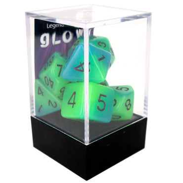 Legend Dice - Boxed Display - Poly Dice Set - Glow - Blue/Green