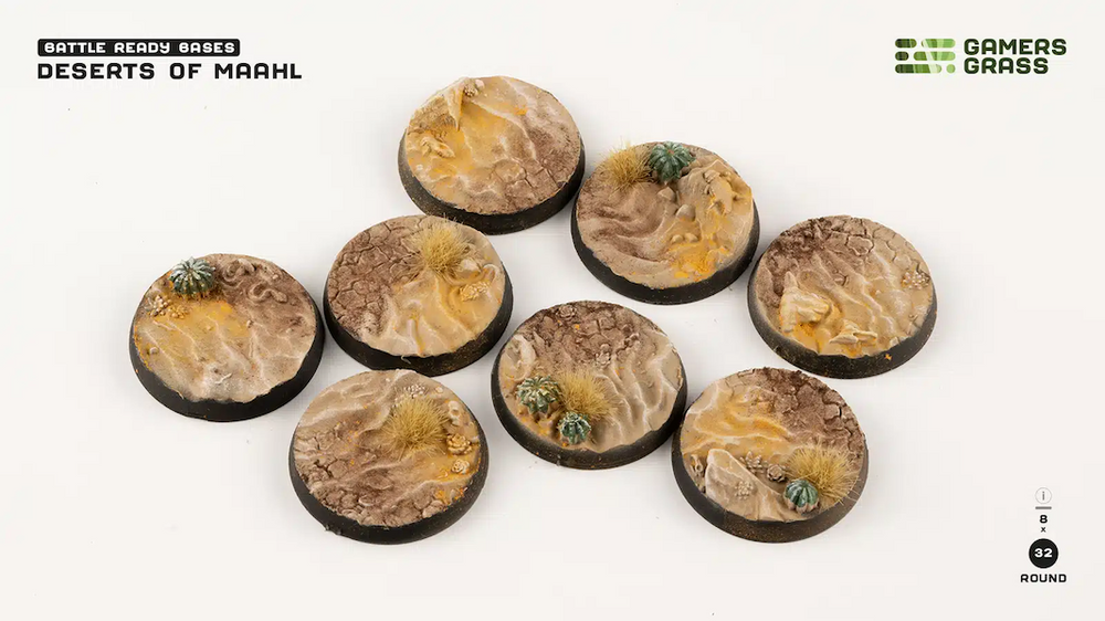 Deserts of Maahl Bases, Round 32mm (x8) - Gamers Grass