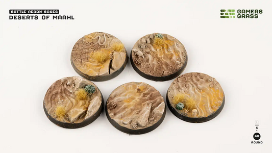 Deserts of Maahl Bases, Round 40mm (x5) - Gamers Grass