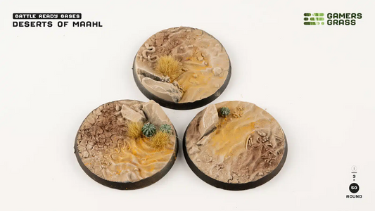 Deserts of Maahl Bases, Round 50mm (x3) - Gamers Grass