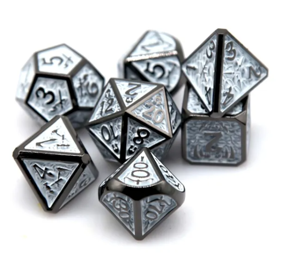 Dragon Scale Metal Dice Set White Black