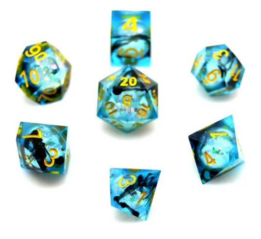 Liquide Sand Sharp Dice Set Light Blue Yellow