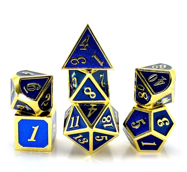 Single Color Metal Dice Set Blue Gold