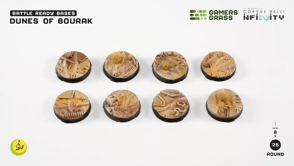 Dunes of Bourak Bases, Round 25mm (x8) - Gamers Grass