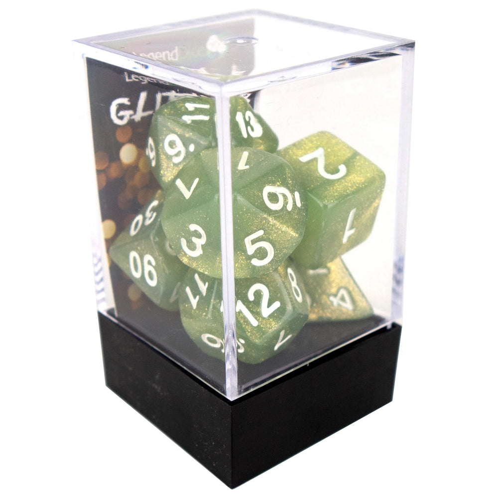 Legend Dice - Boxed Display - Poly Dice Set - Glitter - Grass Green