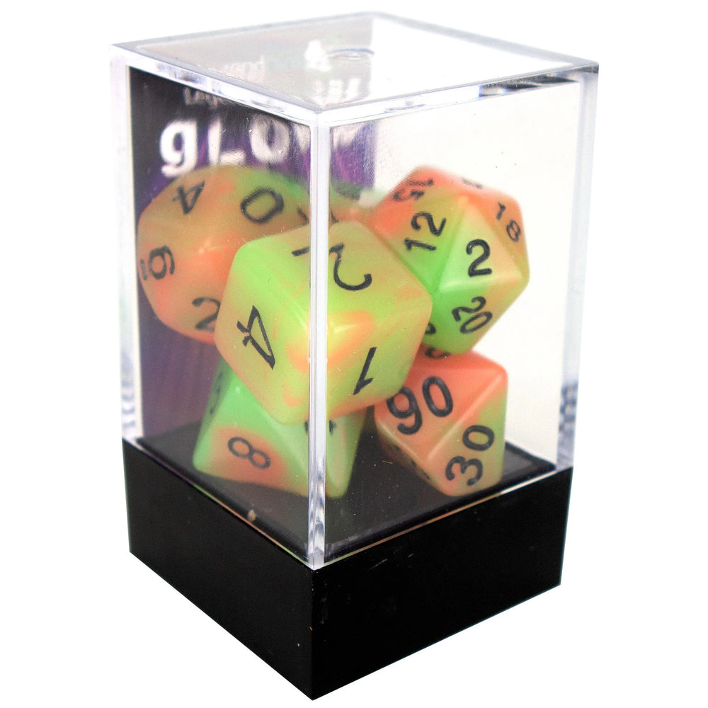 Legend Dice - Boxed Display - Poly Dice Set - Glow - Orange/Green