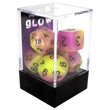 Legend Dice - Boxed Display - Poly Dice Set - Glow - Purple/Yellow