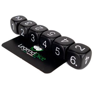 Legend Dice - Math Dice - 16mm 1-6 - Black (White) x10