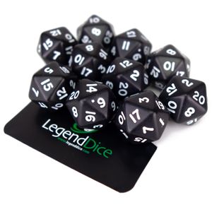 Legend Dice - Poly Dice - D20 Opaque - Black x10