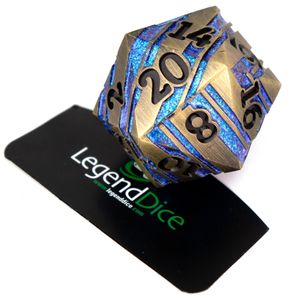 Legend Dice - D20 Metal Strata Dice 35mm - Gold Blue