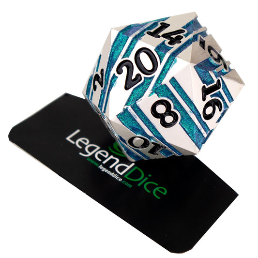 Legend Dice - D20 Metal Strata Dice 35mm - Silver Teal