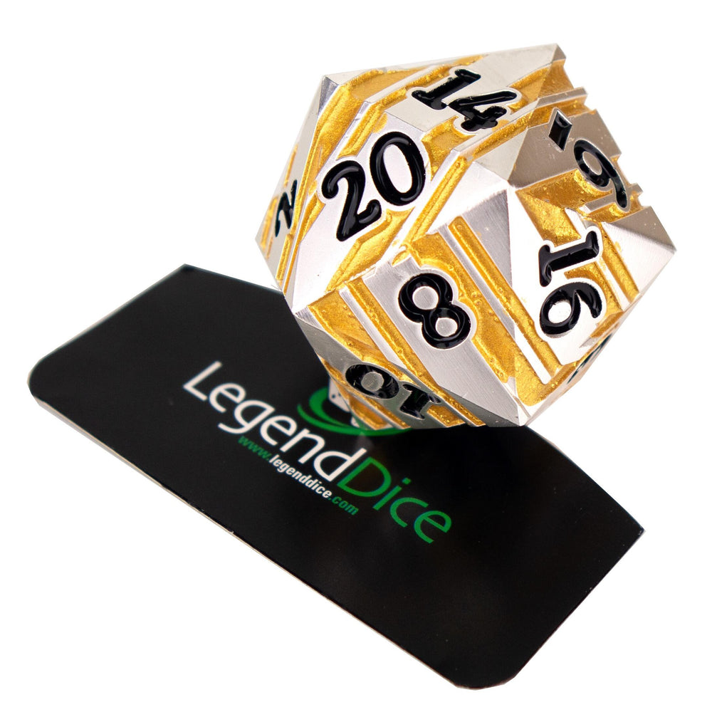 Legend Dice - D20 Metal Strata Dice 35mm - Silver Gold