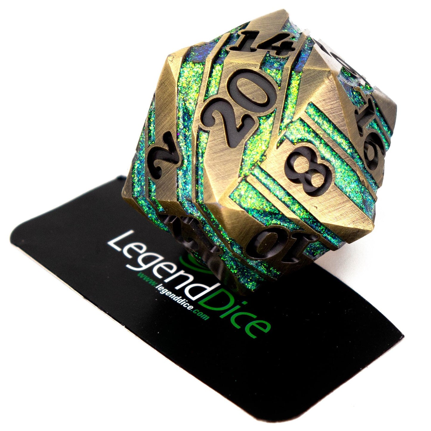 Legend Dice - D20 Metal Strata Dice 35mm - Gold Green
